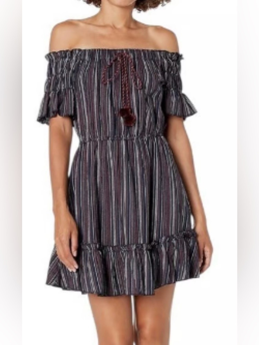 Moon River Off-Shoulder Navy Striped Summer Dress